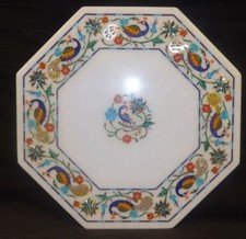 12 " Marbre Blanc Coin Fin Table Top Demi Précieux Pierres Handmade Inlay Art