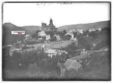 Plaque verre ancienne positif noir & blanc 13x18 cm Saint-Nectaire village
