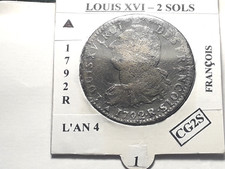 2 Sols Louis XVI 1792 R -1 L'AN 4 François