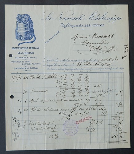 Facture 1913 lyon - lyon, nouveaute