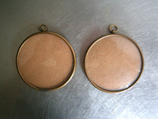 Paire Cadre Médaillon mural Laiton Verre bombé Rond 7cm Photo Portrait Dessin