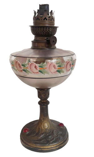 Lampe petrole decor fleurs - lampe,