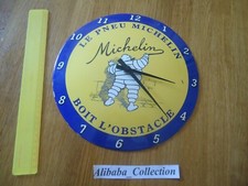 HORLOGE PENDULE Plaque émaillée MICHELIN émail ronde bombée 28 cm
