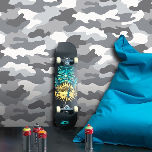 Papier peint camouflage gris - papier,