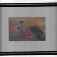 LOT CORRIDA.2 PT.TABLEAUX 26 X 20.encadre bois noir.dessin 14 x 9 COULEUR.JOLI 