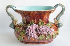 Jardinière barbotine Lilas Dauphins Sarreguemines Art Nouveau (70356)