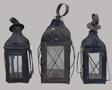 Lot de 3 anciennes lanternes en fer blanc bougeoirs début XXème Art Populaire