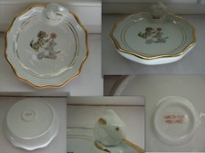 ASSIETTE A BOUILLIE EN PORCELAINE VERITABLE DECOR CHIEN CHAT SUR TROTINETTE