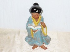 Figurine En Céramique "Geisha Avec Livre" Figurine Asiatique! Marquée Avec HK
