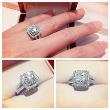 Bague de fiançailles Halo 2,80 ct coupe ronde Moissanite or blanc massif 14...