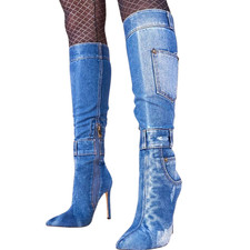 Women Denim High Heel Side Zip