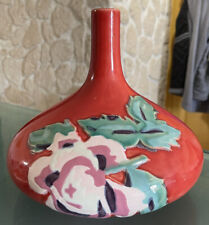 Vase Ceramique Emaillee Rouge Style Art Deco Roses Stylisées