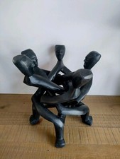 Sculpture Africaine En Bois Cercle D'amis/Famille - Ancienne - Original - Table