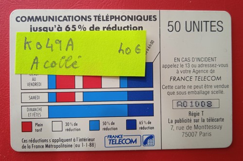 Télécarte 49a a collé - 49a,