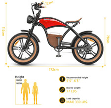 Hideaki BX10 MAX 1200W 26" Stylish Fat Bike Vélo électrique 48V 18.2Ah Batterie
