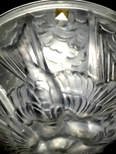 SUPERBE VASQUE ART DECO VERRE PRESSÉ DECOR OISEAUX att A NOVERDY 20/30 SUSPENSIO