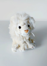 Peluche/Doudou Lion Assis Blanc Crème/Beige Nez Rose Yeux Dur 13cm Nature Planet