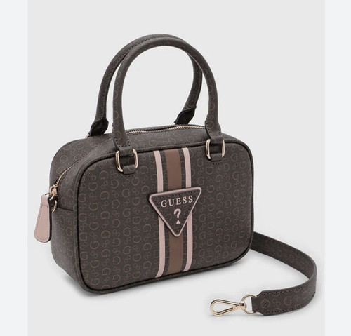 Guess brown logo print satchel - logo,