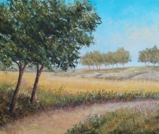 Tableau huile sur toile - Chemin et arbres en été