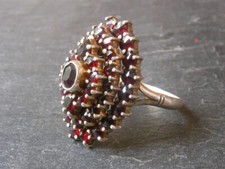 Belle Bague MARQUISE Ancienne - Navette -ARGENT- GRENATS Rouges -VERMEIL- TD 57