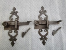 2 Targettes ressorts fer forgé mentonnets fenêtres ancienne Ht 17,8 cm