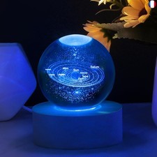 Lampe Boule de Cristal 3D, Boule de Cristal Veilleuse 3D Système Solaire, Lampe 