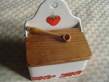 Vintage Bernarda Portugal Ceramic Salt/Sugar  Box with Wooden Lid