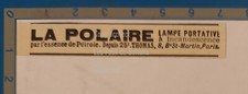 LA POLAIRE LAMPE PETROLE PORTATIVE publicité 1897 advert 