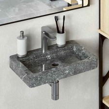 Lavabo Mural Gris 38x24x6,5cm Marbre Vasque Lave-mains Salle de Bain vidaXL