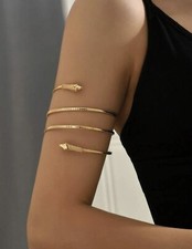 Bracelet Serpent Tête Animal Doré Jaune Jonc Femme Bijoux Metal Texturé Mode