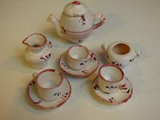 SERVICE THE CAFE TERRE CUITE EMAILLEE DINETTE DECOR PEINT MAIN