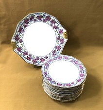 service à dessert ART DECO porcelaine signé LIMOGES FRANCE UNIQUE 12 assiettes