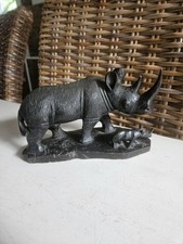 Sculpture Statuette Bois Exotique Animal Rhinocéros Art Artisanal Africain 20e