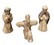 3 santons personnages de crèche en grès artisanal  noel poterie vintage