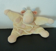 10. Doudou peluche JOLLYBABY GIRAFE VACHE orange jaune bleu grelot 24cm - TBE