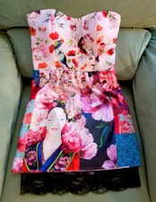 Anatopik pink bird floral DEVANE bustier dress size 38 6