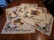 Vintage Lot de 5  serviettes de table Villes d'Alsace