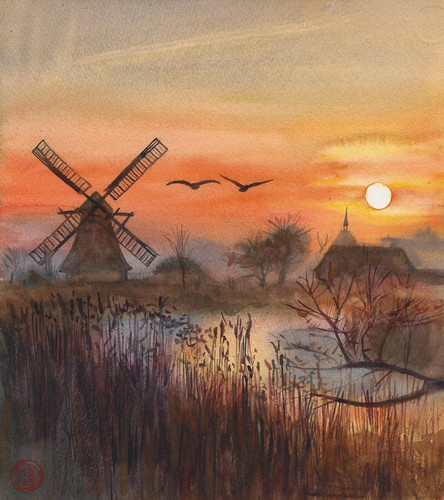 Coucher soleil sur marais - de,