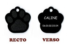 medaille gravee chien ou chat - modele petite patte de chat calinette - noire