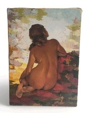 BELLE PEINTURE NU ASSIS DE DOS