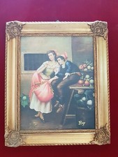 Tableau Peint À La Main Avec Cadre Doré Classique FEUILLE D'OR 20X25 CM