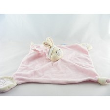 Doudou plat lapin rose blanc