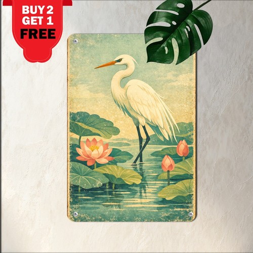 Serene heron white lotus pond - heron,