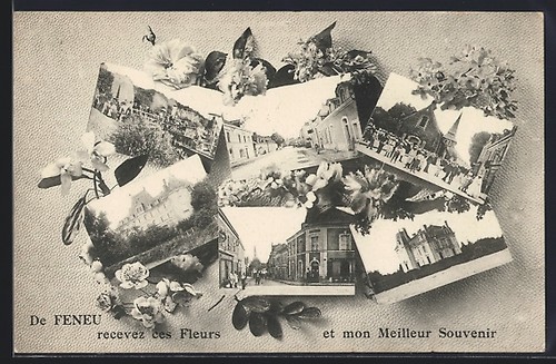 Cpa feneu collage cartes - collage, de