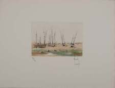 Bernard LOUEDIN : Voiliers sur la plage, Gravure originale signée