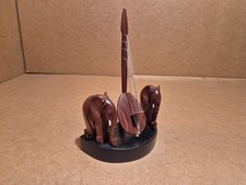 Sculpture Africaine En Bois / 2 Éléphants Etun Instrument De Musique