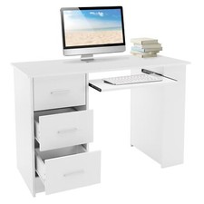 Bureau avec 3 étagères stockage table de travail d'ordinateur PC moderne blanc