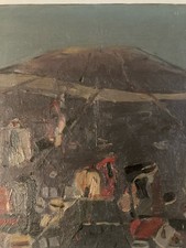 Peinture Huile Sur Toile Montagne Campement ? Art  Atelier 1979 AB A Identifier