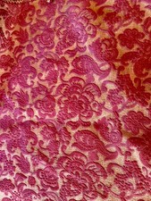 Tissu Ameublement ancien Rideau Brocart Brocatelle XIXe, Dimension 214 x 60 cm