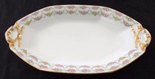 Ancien Jean Pouyat Limoges Porcelaine Double Roses Butin POY407 10 " Petit Ovale
